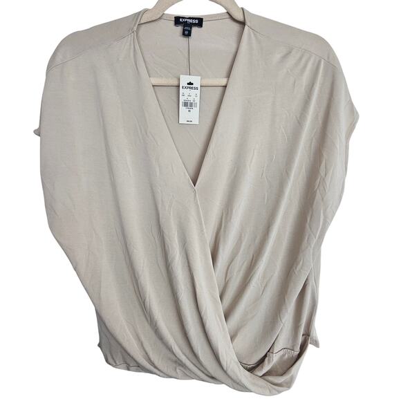 NWT Express Light Tan Surplice Blouse Cap Sleeve Top Light Tan Women XS - Picture 1 of 8
